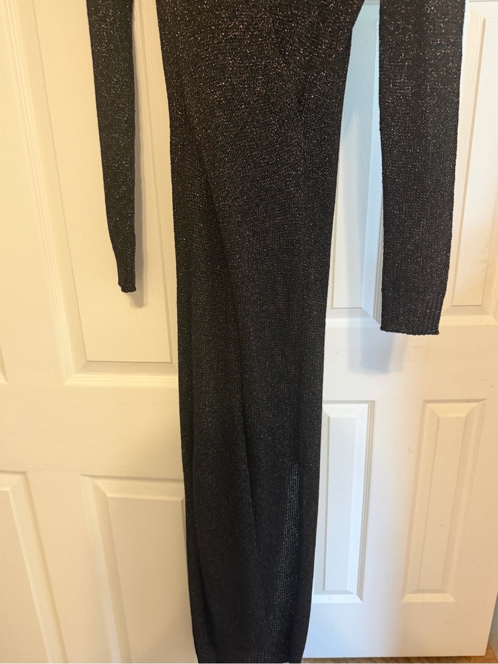 VENUS Black Metallic Long-Sleeve Bodycon Maxi Dress